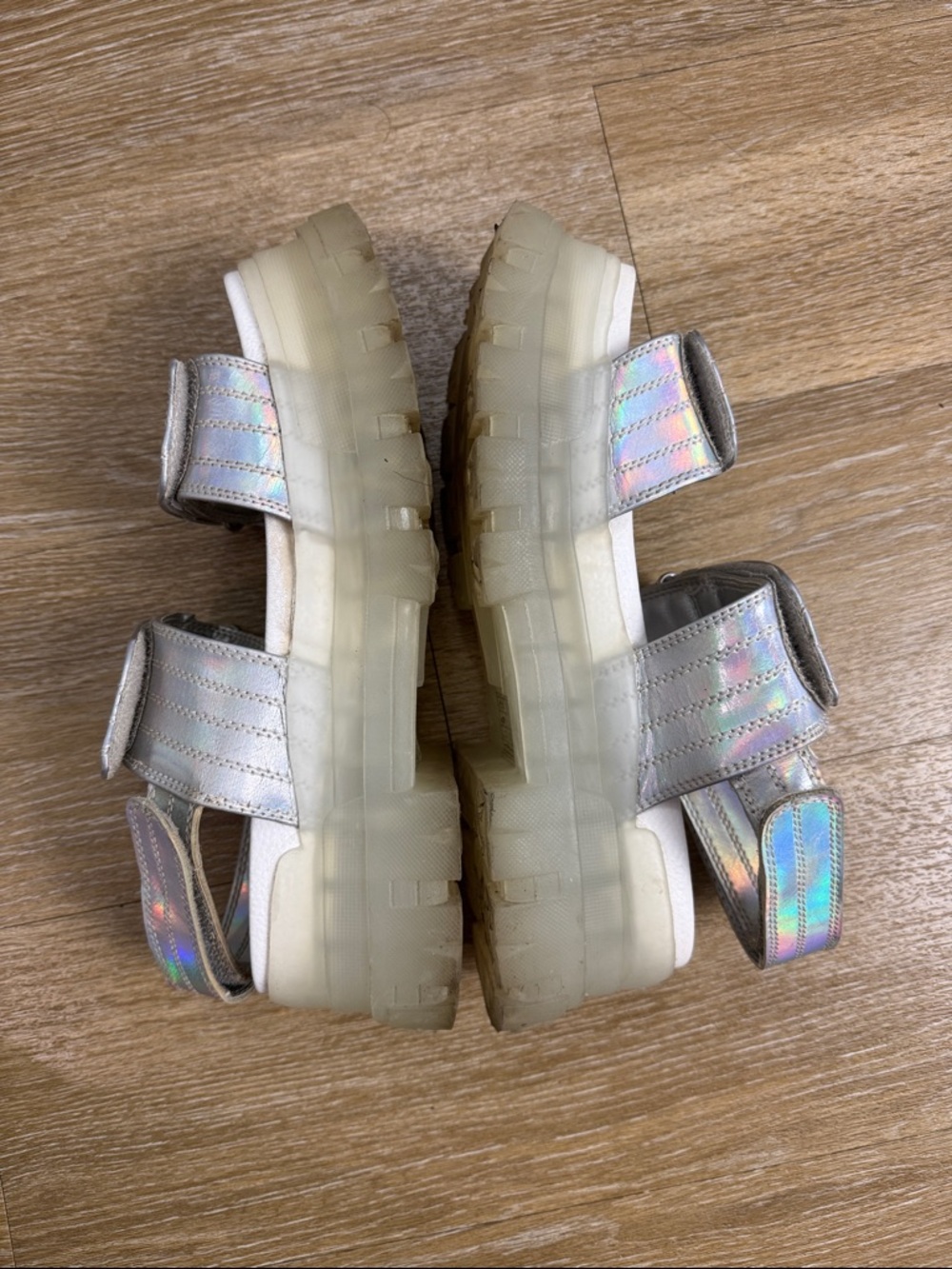 Dolls Kill Buffalo Transparent Iridescent Metallic Velcro Aspha SND Sandals 40 - Picture 7 of 12